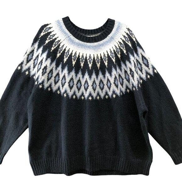Old Navy Fair Isle Shaker Stitch Pullover Sweater Womens 2X Navy Blue Crewneck - Picture 1 of 9